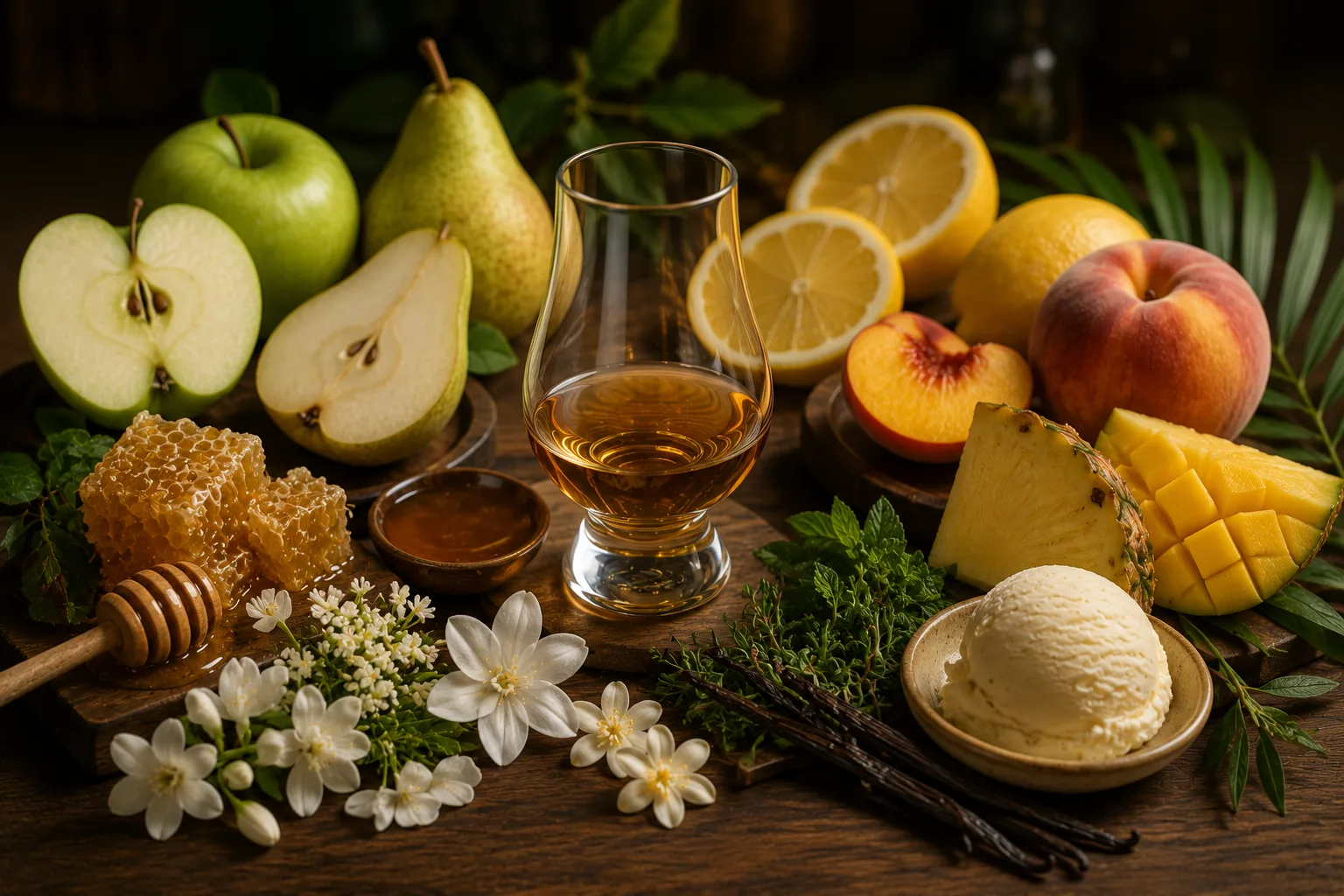 Common tasting notes in fruity and floral whisky