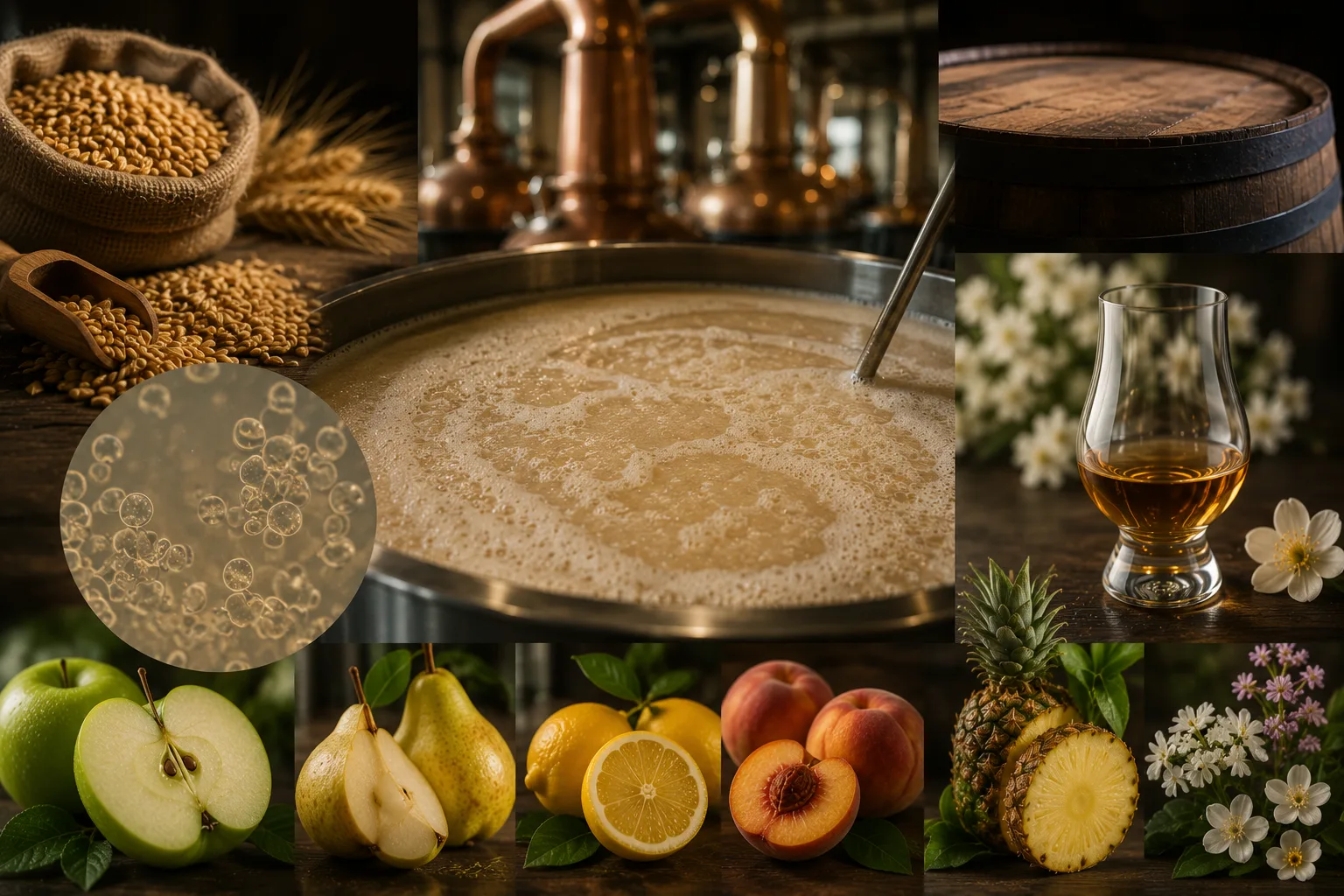 Fermentation creating fruity and floral whisky flavors