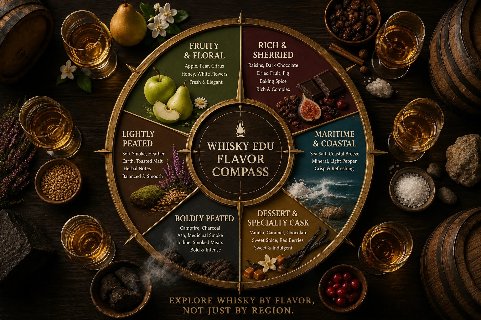 The Whisky EDU flavor compass chart
