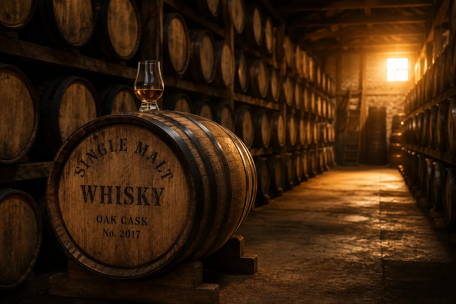 Whisky maturing in oak casks