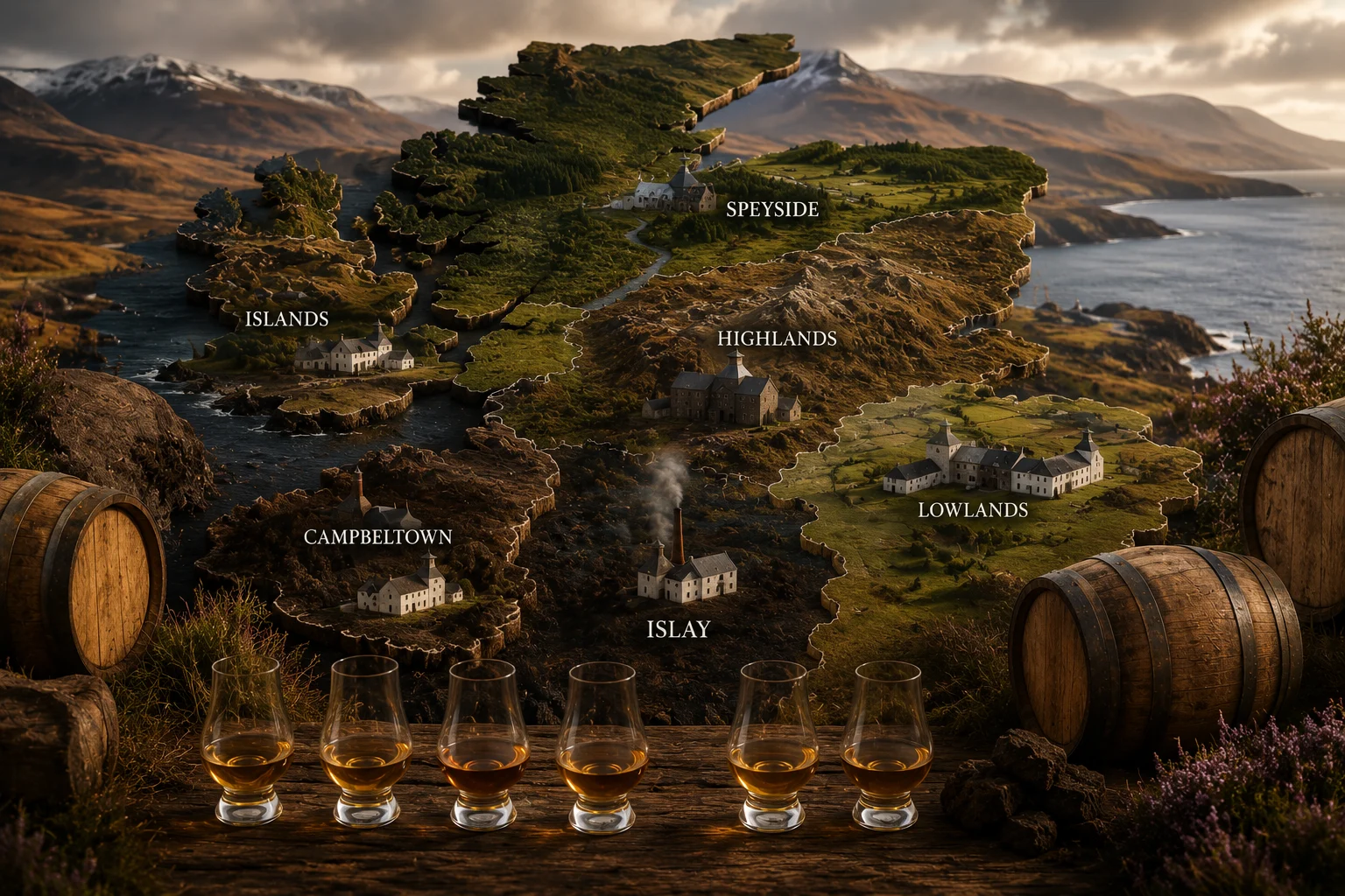 Whisky glasses showing that flavor comes from production, not region alone
