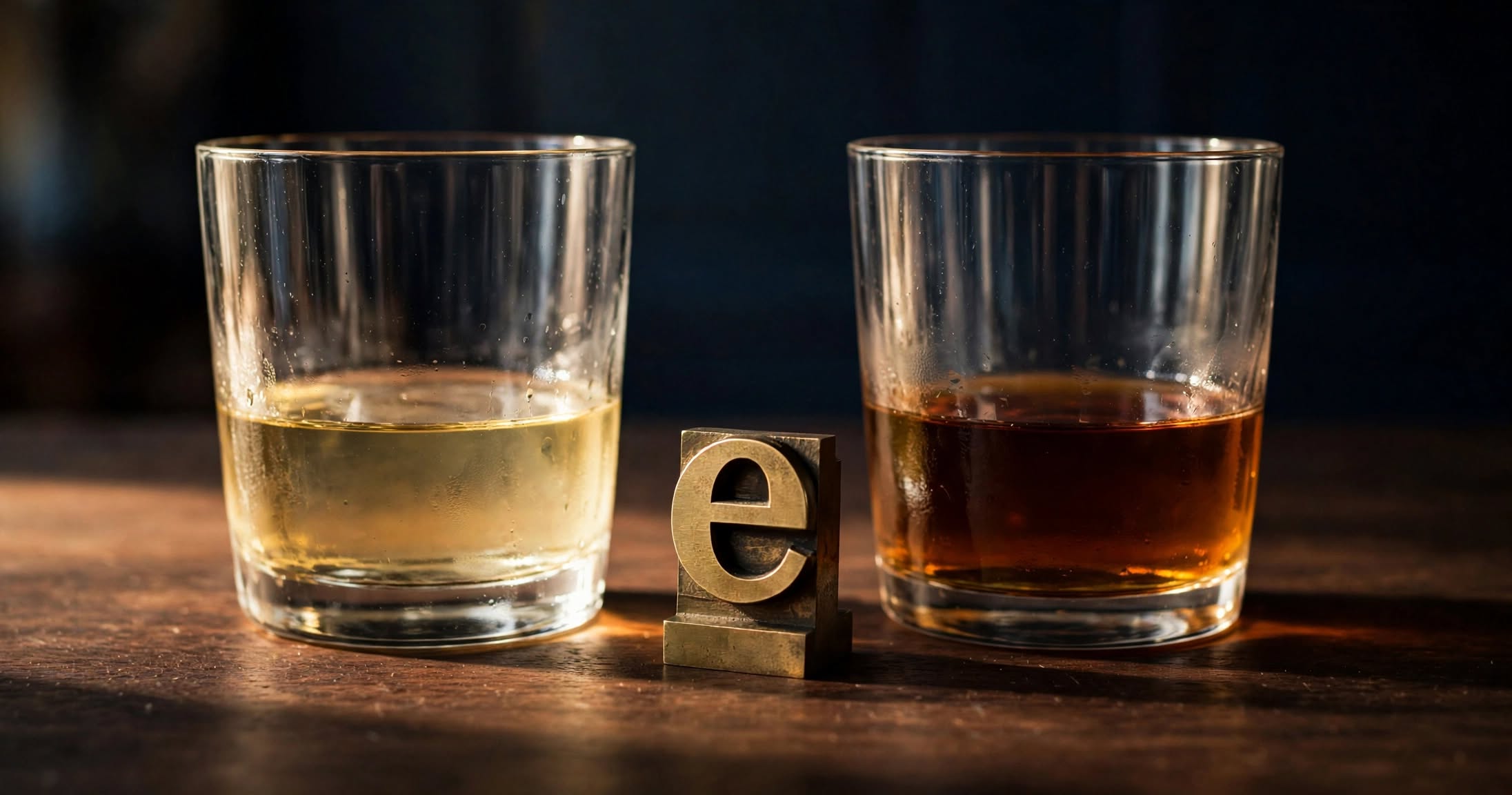 Whiskey vs whisky: two glasses showing how the spelling changes by country